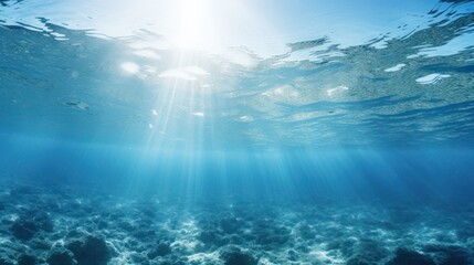 Fototapeta na wymiar Sunbeams illuminating the navy blue underwater vista