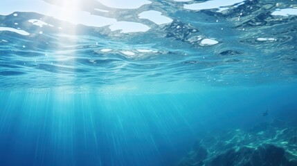 Fototapeta na wymiar Sun rays filtering through the cerulean underwater scene.