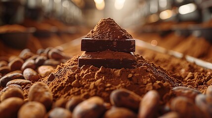 Close-up of a space cocoa powder processing plant, cinematic - obrazy, fototapety, plakaty