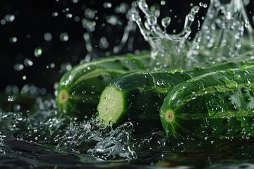 a group of cucumbers splashing water