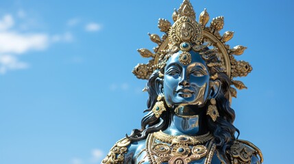 Fototapeta na wymiar a statue of a woman with a crown and a blue sky