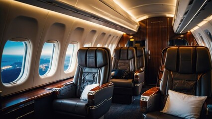 Private airplane luxurious first-class cabins