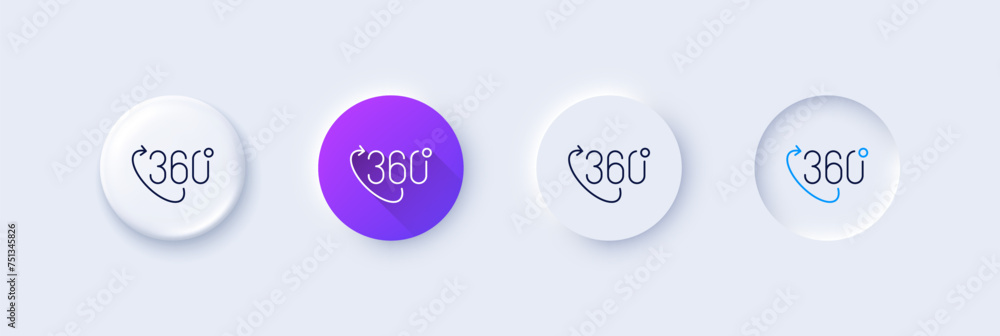 Poster 360 degree line icon. neumorphic, purple gradient, 3d pin buttons. vr technology simulation sign. pa