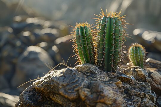 a cactus growing on a rock