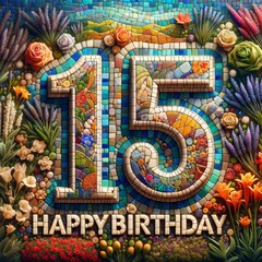 Obraz premium Garden Flower Mosaic for 15th Birthday Celebration