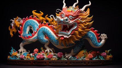 Colorful Chinese dragon statue on a black background
generativa IA
