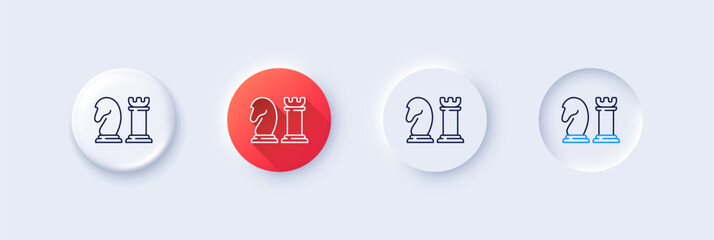 Chess line icon. Neumorphic, Red gradient, 3d pin buttons. Business strategy sign. Tactic board game symbol. Line icons. Neumorphic buttons with outline signs. Vector