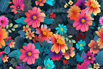 Collection of vibrant flowers arranged against a black backdrop
