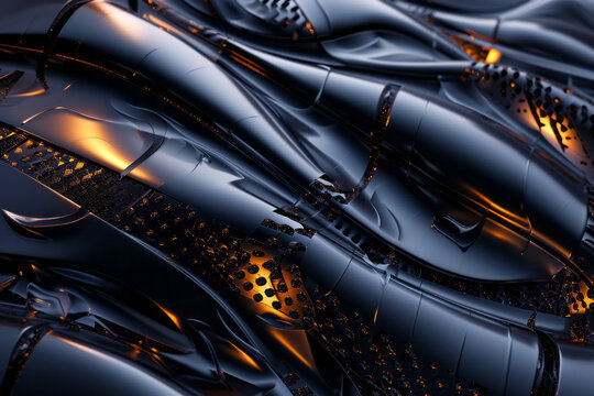 A detailed view of a sleek, high-tech object with advanced features and a modern appearance