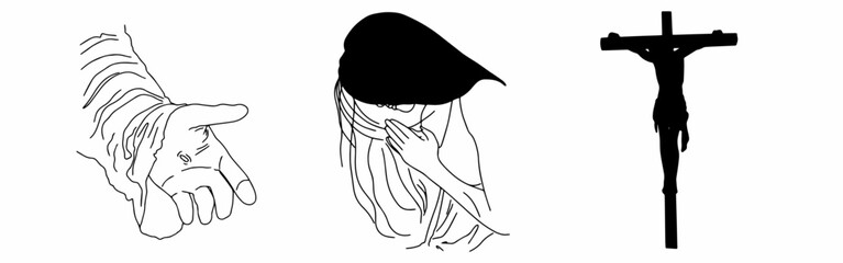 Vector christian set hand drawn doodle element. Modern brush calligraphy. Ink handwriting inscriptions. Typography and lettering.