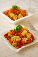 Hearts pasta with curry.