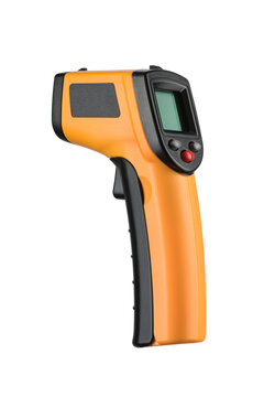Non-contact handheld infrared thermometer, temperature gun isolated. Transparent PNG image.