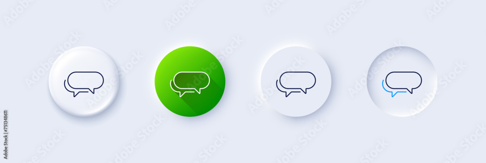 Poster messenger line icon. neumorphic, green gradient, 3d pin buttons. speech bubble sign. chat message sy