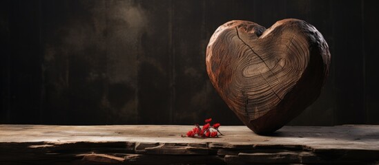 A heart shaped object is placed on top of a wooden table, showcasing affection and devotion in a simple yet meaningful way.