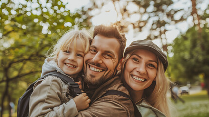 Fototapeta premium Family with child smiling and having fun in the park