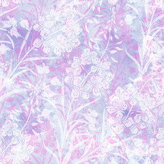 Floral seamless pattern with  flowers on lilac watercolor background.  Vector illustration. Perfect for design templates, wallpaper, wrapping, fabric and textile. - 751350492