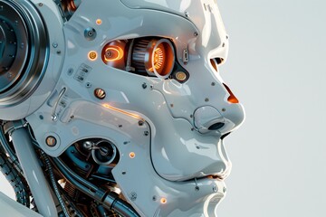 a close up of a robot face