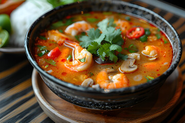 Tom Yum Goong, Thai spicy soup with shrimps. Tomyam
