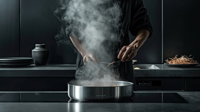 a stainless steel hotpot brimming with sizzling hot oil, highlighting the harmony of flavors and textures.