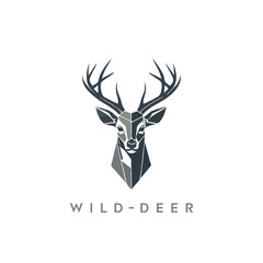 Colorful geometric wild deer logo design. Deer head vector logo 