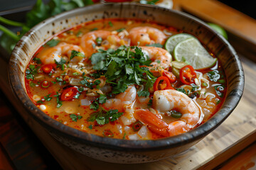 Tom Yum Goong, Thai spicy soup with shrimps. Tomyam
