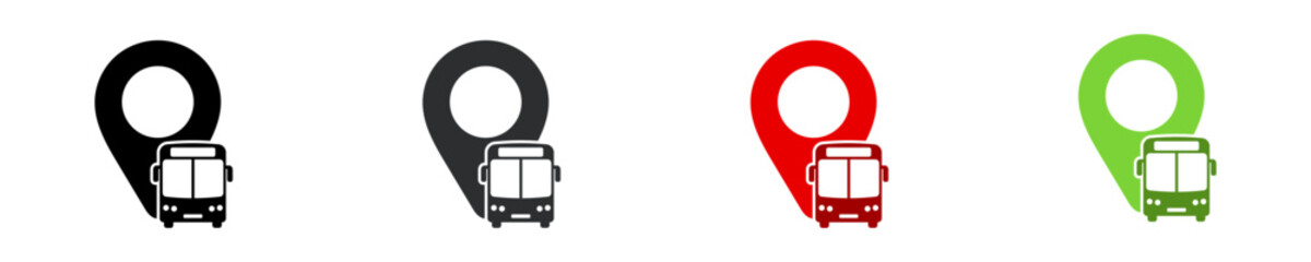 Position bus icon. Simple marker transport symbol. Isolated graphic illustration point vehicle. Location autobus icons in vector design style © Andre