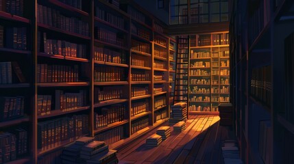 Midnight Glow: Library in Silence