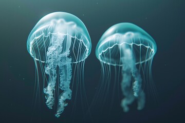Fototapeta premium a pair of jellyfish swimming in water