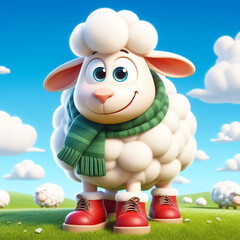 Fototapeta premium 3D funny sheep, lamb cartoon. Farm animals for children's illustrations. AI generated