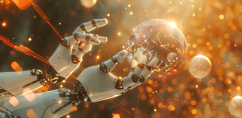 A robot is holding a glowing orb in its hand, generative ai