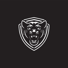 panther black and white badge vector logo illustration design