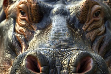 close up of a hippo's face - obrazy, fototapety, plakaty