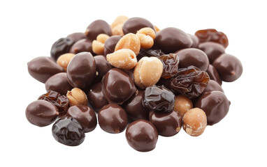 Indulging in Chocolate-Covered Raisins and Peanuts Delight On Transparent Background.