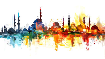 Abstract oil painting hand painting of mosque, Ramadan Kareem