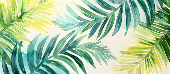 Fototapeta na wymiar A watercolor vector illustration set featuring tropical leaves, exotic plants, palm leaves, and monstera isolated on a white background.