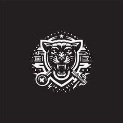panther black and white badge vector logo illustration design