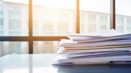 a stack of accounting documents on the desk in the office background copy space document flow - obrazy, fototapety, plakaty