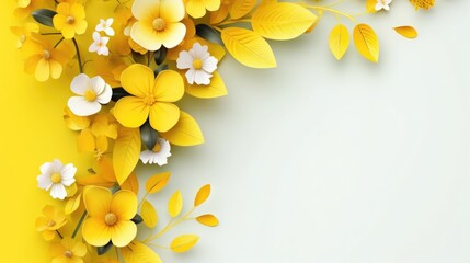 yellow background or texture with spring flowers. template, greeting card for Mother's Day, March 8. copy space