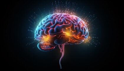 a colorful brain with glowing lights - obrazy, fototapety, plakaty