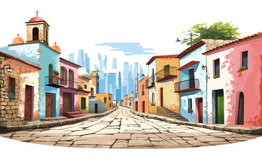 Fototapeta na wymiar Captivating Mexican Hacienda with Colorful Accents Isolated on Transparent Background PNG.