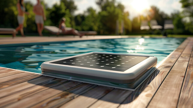 Swimming pool in the hotel, Pool in the pool, Modern solar powered swimming pool pump with visible , Ai generated image