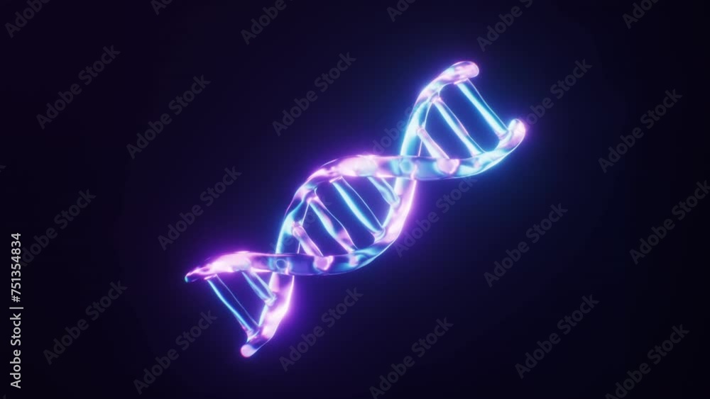 Aufkleber loop animation of dna with dark neon light effect, 3d rendering.