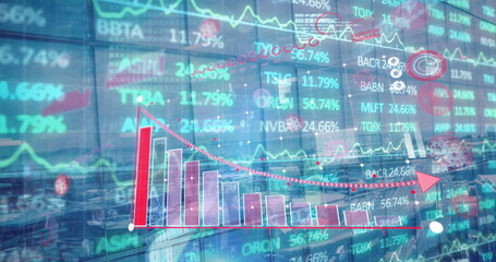 Image of financial data processing over city