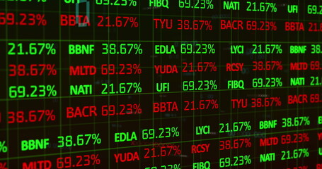 Image of financial data processing over dark background