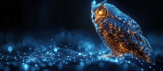 Owl low poly wireframe on dark background