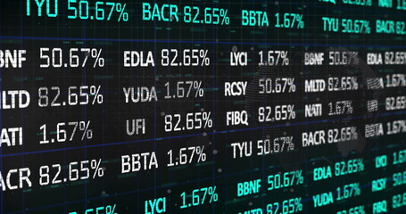 Obraz premium Image of financial data processing on black background