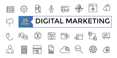 Digital marketing linear icons collection. Set of more line icons in black. Digital marketing black icons. Vector illustration