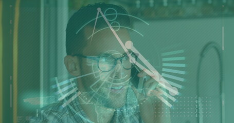 Image of data processing over man using smartphone