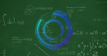 Image of scope scanning over mathematical equations on green background