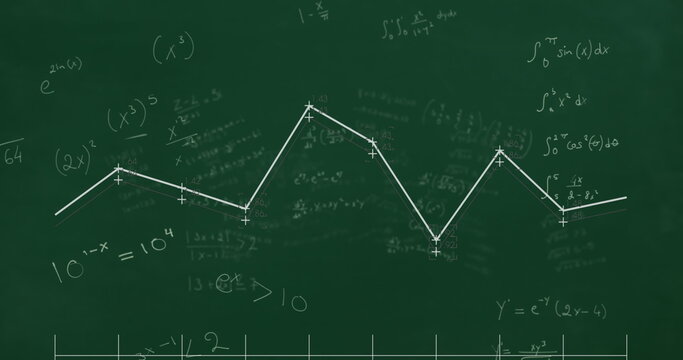 Image of graph over mathematical equations on black background